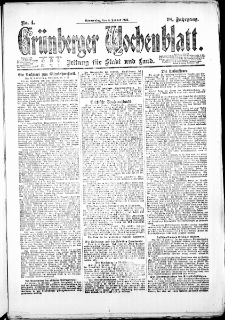 Grünberger Wochenblatt: Zeitung für Stadt und Land, No. 4. (5. Januar 1922)