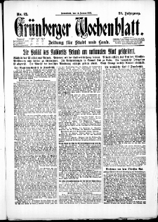 Grünberger Wochenblatt: Zeitung für Stadt und Land, No. 12. (14. Januar 1922)