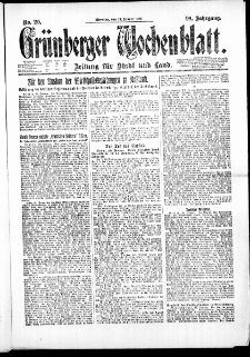 Gr&uuml;nberger Wochenblatt: Zeitung f&uuml;r Stadt und Land, No. 20. (24. Januar 1922)