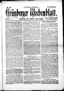 Grünberger Wochenblatt: Zeitung für Stadt und Land, No. 40. (16. Februar 1922)
