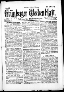 Grünberger Wochenblatt: Zeitung für Stadt und Land, No. 43. (19. Februar 1922)