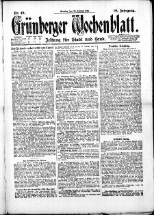 Gr&uuml;nberger Wochenblatt: Zeitung f&uuml;r Stadt und Land, No. 49. (26. Februar 1922)