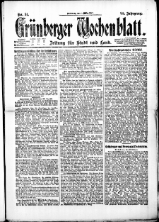 Grünberger Wochenblatt: Zeitung für Stadt und Land, No. 51. (1. März 1922)