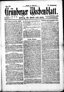 Grünberger Wochenblatt: Zeitung für Stadt und Land, No. 56. (7. März 1922)