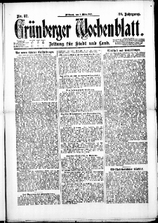 Grünberger Wochenblatt: Zeitung für Stadt und Land, No. 57. (8. März 1922)