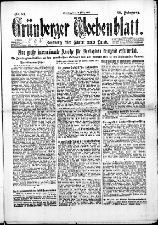 Gr&uuml;nberger Wochenblatt: Zeitung f&uuml;r Stadt und Land, No. 61. (12. M&auml;rz 1922)