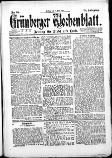 Gr&uuml;nberger Wochenblatt: Zeitung f&uuml;r Stadt und Land, No. 65. (17. M&auml;rz 1922)