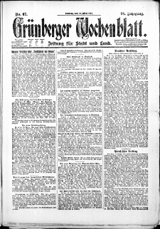 Grünberger Wochenblatt: Zeitung für Stadt und Land, No. 67. (19. März 1922)