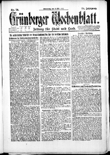Gr&uuml;nberger Wochenblatt: Zeitung f&uuml;r Stadt und Land, No. 70. (23. M&auml;rz 1922)