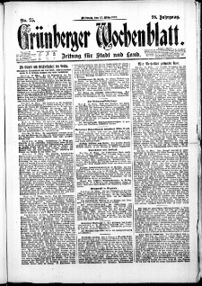Grünberger Wochenblatt: Zeitung für Stadt und Land, No. 75. (29. März 1922)