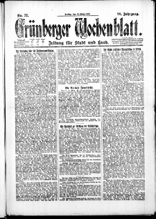 Grünberger Wochenblatt: Zeitung für Stadt und Land, No. 77. (31. März 1922)
