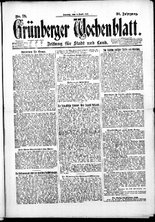 Grünberger Wochenblatt: Zeitung für Stadt und Land, No. 79. (2. April 1922)