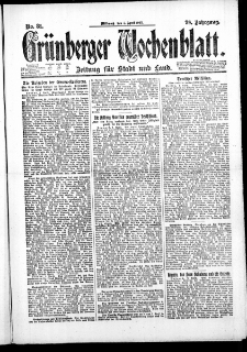 Grünberger Wochenblatt: Zeitung für Stadt und Land, No. 81. (5. April 1922)
