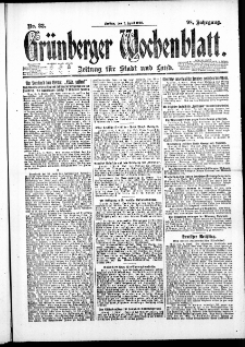 Gr&uuml;nberger Wochenblatt: Zeitung f&uuml;r Stadt und Land, No. 83. (7. April 1922)