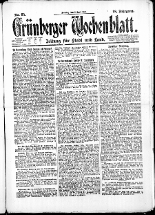 Grünberger Wochenblatt: Zeitung für Stadt und Land, No. 85. (9. April 1922)