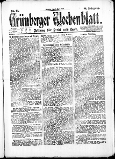 Grünberger Wochenblatt: Zeitung für Stadt und Land, No. 85. (9. April 1922)
