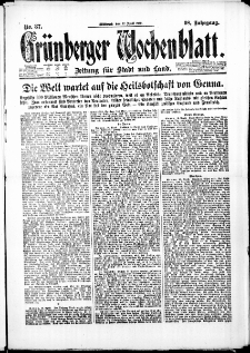 Gr&uuml;nberger Wochenblatt: Zeitung f&uuml;r Stadt und Land, No. 87. (12. April 1922)