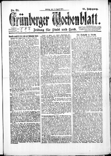 Gr&uuml;nberger Wochenblatt: Zeitung f&uuml;r Stadt und Land, No. 89. (14. April 1922)