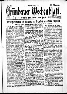 Grünberger Wochenblatt: Zeitung für Stadt und Land, No. 99. (28. April 1922)