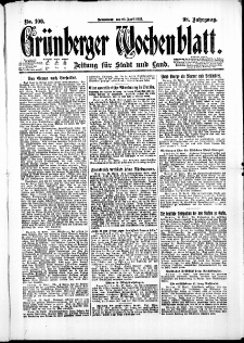 Gr&uuml;nberger Wochenblatt: Zeitung f&uuml;r Stadt und Land, No. 100. (29. April 1922)