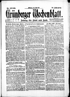 Gr&uuml;nberger Wochenblatt: Zeitung f&uuml;r Stadt und Land, No. 102/103. (3. Mai 1922)