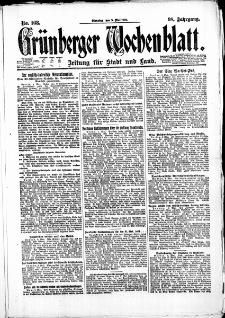 Gr&uuml;nberger Wochenblatt: Zeitung f&uuml;r Stadt und Land, No. 108. (9. Mai 1922)