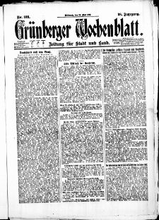 Gr&uuml;nberger Wochenblatt: Zeitung f&uuml;r Stadt und Land, No. 109. (10. Mai 1922)