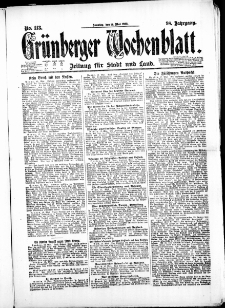 Gr&uuml;nberger Wochenblatt: Zeitung f&uuml;r Stadt und Land, No. 113. (14. Mai 1922)