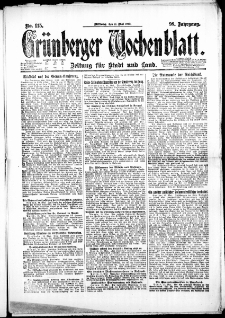 Gr&uuml;nberger Wochenblatt: Zeitung f&uuml;r Stadt und Land, No. 115. (17. Mai 1922)