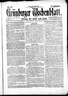 Gr&uuml;nberger Wochenblatt: Zeitung f&uuml;r Stadt und Land, No. 117. (19. Mai 1922)