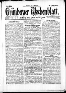 Grünberger Wochenblatt: Zeitung für Stadt und Land, No. 118. (20. Mai 1922)