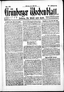 Grünberger Wochenblatt: Zeitung für Stadt und Land, No. 121. (24. Mai 1922)