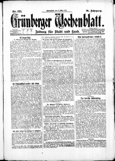 Grünberger Wochenblatt: Zeitung für Stadt und Land, No. 123. (27. Mai 1922)