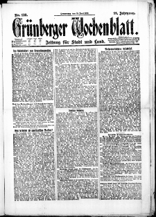 Gr&uuml;nberger Wochenblatt: Zeitung f&uuml;r Stadt und Land, No. 138. (15. Juni 1922)