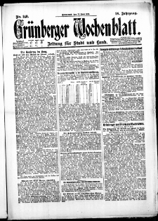Gr&uuml;nberger Wochenblatt: Zeitung f&uuml;r Stadt und Land, No. 140. (17. Juni 1922)