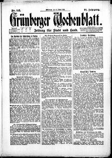 Grünberger Wochenblatt: Zeitung für Stadt und Land, No. 143. (21. Juni 1922)
