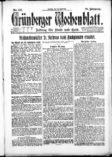 Grünberger Wochenblatt: Zeitung für Stadt und Land, No. 147. (25. Juni 1922)