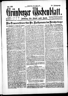 Grünberger Wochenblatt: Zeitung für Stadt und Land, No. 150. (29. Juni 1922)