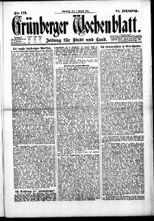 Grünberger Wochenblatt: Zeitung für Stadt und Land, No. 178. (1. August 1922)