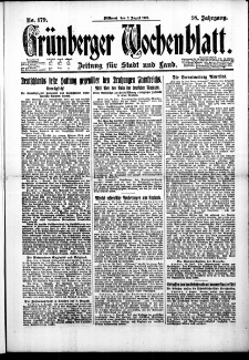 Gr&uuml;nberger Wochenblatt: Zeitung f&uuml;r Stadt und Land, No. 179. (2. August 1922)