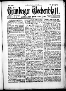 Gr&uuml;nberger Wochenblatt: Zeitung f&uuml;r Stadt und Land, No. 180. (3. August 1922)