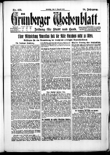 Grünberger Wochenblatt: Zeitung für Stadt und Land, No. 183. (6. August 1922)