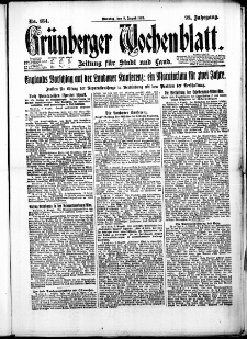 Gr&uuml;nberger Wochenblatt: Zeitung f&uuml;r Stadt und Land, No. 184. (8. August 1922)
