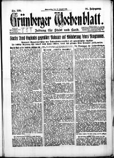 Gr&uuml;nberger Wochenblatt: Zeitung f&uuml;r Stadt und Land, No. 186. (10. August 1922)