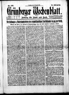 Grünberger Wochenblatt: Zeitung für Stadt und Land, No. 189. (13. August 1922)
