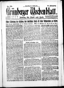 Grünberger Wochenblatt: Zeitung für Stadt und Land, No. 192. (17. August 1922)
