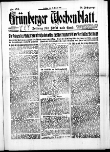 Grünberger Wochenblatt: Zeitung für Stadt und Land, No. 193. (18. August 1922)