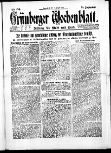 Gr&uuml;nberger Wochenblatt: Zeitung f&uuml;r Stadt und Land, No. 194. (19. August 1922)