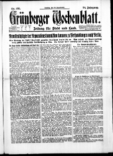 Grünberger Wochenblatt: Zeitung für Stadt und Land, No. 195. (20. August 1922)