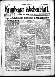 Grünberger Wochenblatt: Zeitung für Stadt und Land, No. 196. (22. August 1922)